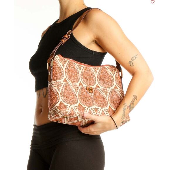 Spartina 449 Orange Beige Ikat Printed Shoulder Bag One Size - Picture 2 of 3